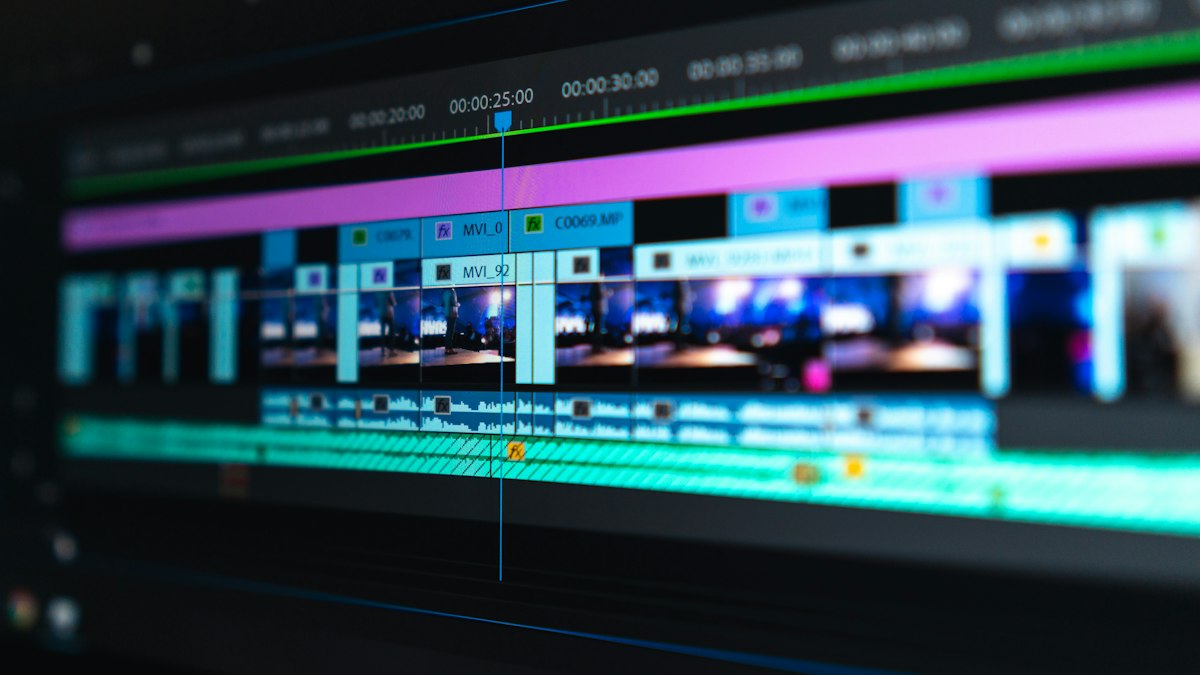 Video editing workspace with timeline on a monitor